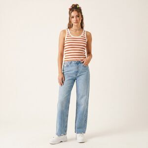 Hippie Rose 90s Ribbed Tank Top Women L Striped Stretch Y2K Casual Sleeveless